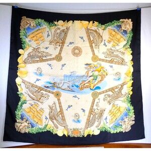 Hermes BALADE OCEANE Ocean Goddess Scarf Black & Blue with BOX Mint